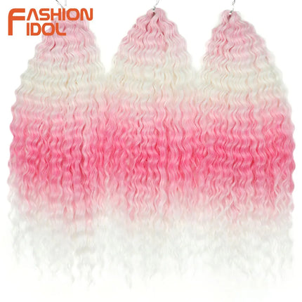 FASHION IDOL 22 Inch 300g 3PCS Ariel Curl Hair Water Wave Twist Crochet Hair Synthetic Ombre Brown Fiber Braiding Hair Extension