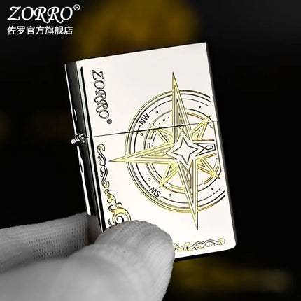 ZORRO Kerosen Windproof Lighter High Beauty Men's Creative Gift White Nickel Love Compass