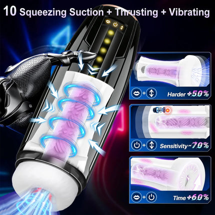 3 IN 1 Automatic Telescopic Sucking Male Masturbator Cup  Enlargement Penis Pump Vibrating Pussy Real Vagina Sex Toys for Men