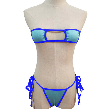 Sexy Hollow Out Bandeau Lingerie Women Tie Side String Thong Micro Bikini Two Piece Erotic Intimate Nightwear Multiple Colors