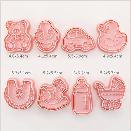 8 Pcs/set Cookie Cutters Plastic 3D Dinosaur Shape Cartoon Pressable Biscuit Mold Cookie Stamp Kitchen Baking Pastry Bakeware
