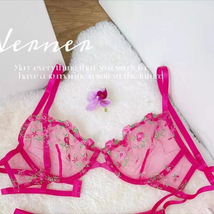 Soutien-Gorge Brodé Dentelle Femme Ultra Mince Transparent Sans Rembourrage Armature Push Up Doux Lingerie Séduisante 32-38
