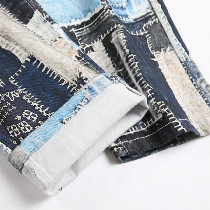 Best-selling Men's Stretch Jeans, Blue Checkered Denim Pants, Casual Trousers in Asian Sizes.