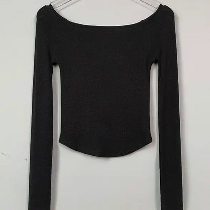 Sexy Slash Neck T Shirt Women Cotton Long Sleeves Cropped Tee Shirt Femme Slim T-shirt Female Black White Tops 2026