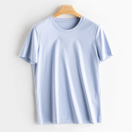 SuyaDream Women Solid T shirts, Silk Cotton Blend, O Neck, Short Sleeved Solid Tee,2025 Summer Candy Colors Basic Cozy Top Green