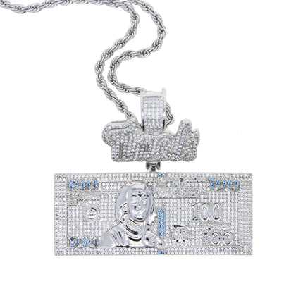 Iced Out Bling Time Is Money Pendant Necklace Silver Color Cubic Zirconia Us Dollar Cash 100 Letter Charm Hip Hop Men Jewelry