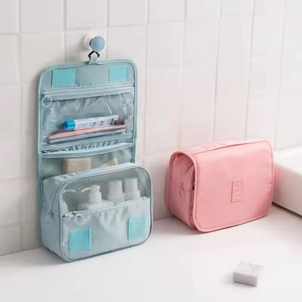 Large Capacity Portable Waterproof Travel Toiletry Bag with Handheld Hook Makeup Storage Bag Dry Wet Separation Cubic Shape