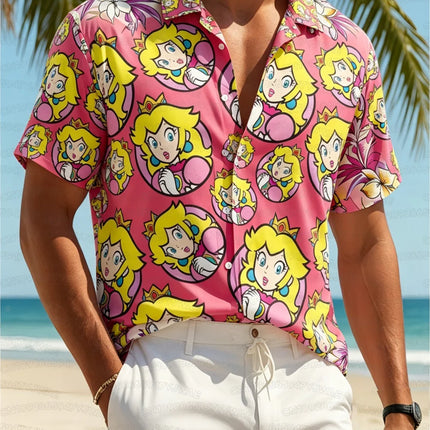 New Summer Anime Gengar Pattern Button Hawaiian Shirt Sports Dry Quickly Men's Women's Short Sleeve Beach Shirt
