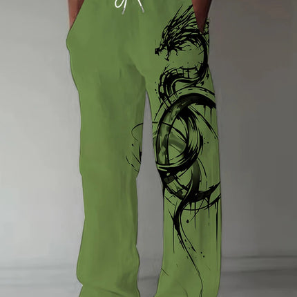 Spring Summer New Men's Cool Touch Trousers Dragon Print Stretch Breathable Trousers Hawaii Beach Drawstring Trousers