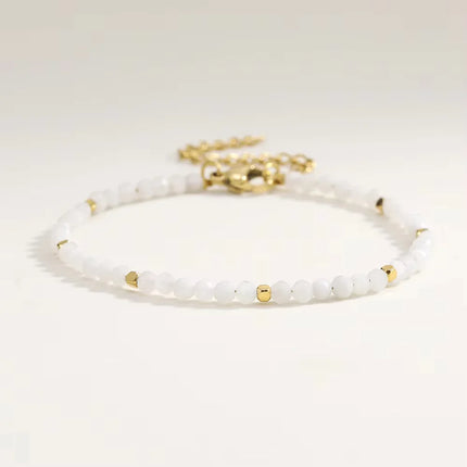 Muliti-color 3mm Faceted Nature Stone Beaded Bracelet For Women Shiny Stainless Steel Square Spacers Exquisite Party Gift