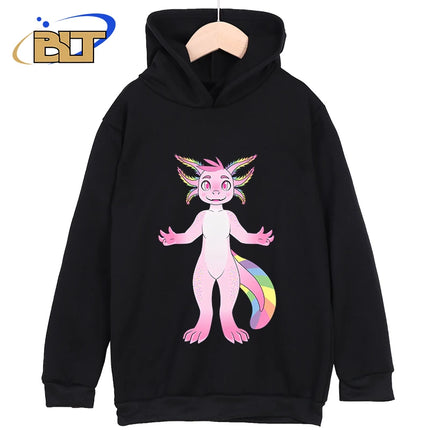 Axolotl Printed Kidswear Classic Sportswear For Boys and Girls New Hoodie for Kids in Black