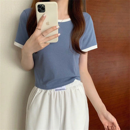 Fashion Patchwork T-shirts Women Basic Tee Casual Oversized Tops Quality Unisex Short Tshirts Tees Girl Summer Clothing Tops