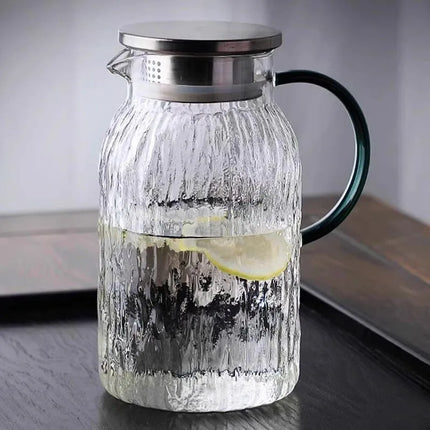 Glass Water Pitcher with Lid Large Capacity Heat Resistant Borosilicate Glass Carafe for Hot Cold Water Iced Tea Juice Beverage