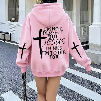New Women Tracksuit Clothing Casual Sweatshirts Outdoors Sportswear I'm Not Perfect But Jesus Print Mens Women's Hooded Hoodies