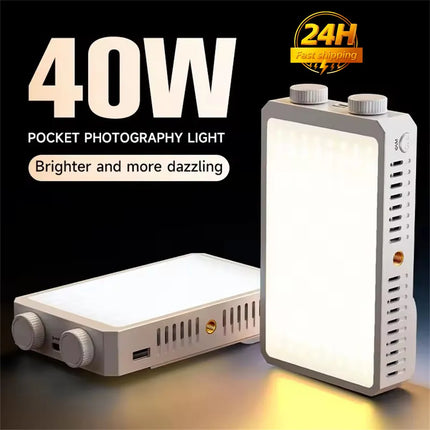 40W Handheld Fill Light Portable Pocket Selfie Light Outdoor Photography LED Soft Light Beauty Light with Fan Camera Top Light