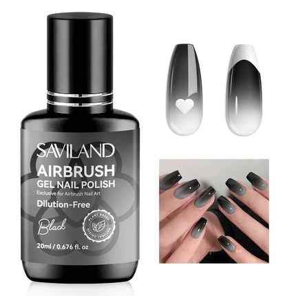 SAVILAND 20ml Black Airbrush Gel Polish No Dilution Needed Low Odor No Clogging for Ombre Stencil French Nail Art Gradients
