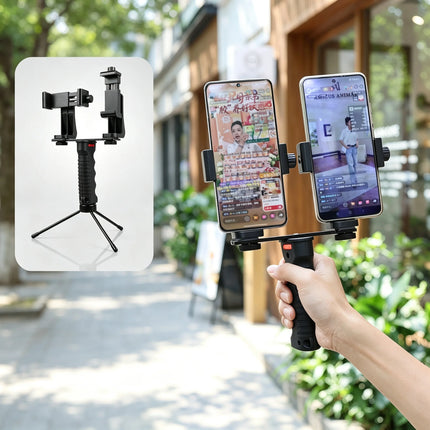 Dual Phone Holder Mount Stand for Live Streaming Video Recording Adjustable Handheld Gimbal Stabilizer with Tripod for TikTok Vl