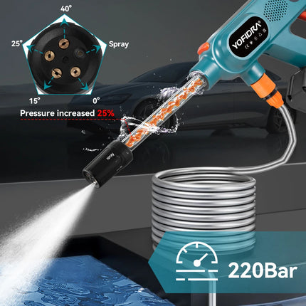 YOFIDRA 3500W Brushless High Pressure Car Washer Gun 220Bar 3 Gears Electric Washing Water Spray Gun For Makita 18V Battery Pin