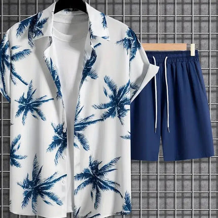 2025 Simple All-in-one Men's Shirt Set Coconut Tree Print 3D Printed Shirt And Shorts Set Summer Casual Vacation Hawaiian Shirt