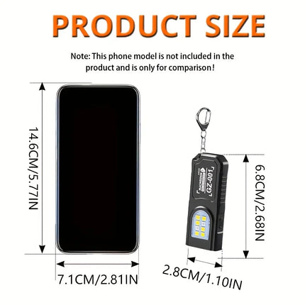 Powerful Mini COB LED Keychain Flashlight USB C Rechargeable Hanging Work Light Waterproof Keyring Camping Walking Pocket Lamp