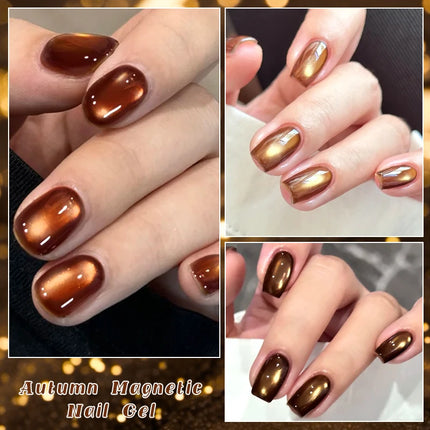 Autumn Brown Cat Magnetic Gel Nail Polish Glass Beads Ultral Shine Magnetic Semi Permanent Soak Off UV Gel Varnish Nail Supplies