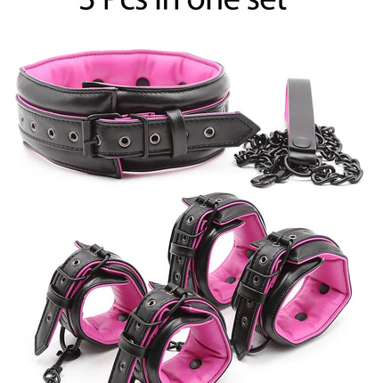 Thierry New Arrive High Quality Luxury Collar Wrist Ankle Cuffs for Slave Role-Play Adult Games,Handcuffs Bondage Restraints Set
