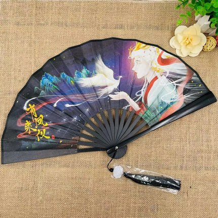 Chinese Style Folding Fan Classical Dancing Cloth Fan Vintage Plastic Animal Dragon Printing Hand Held Fans Photo Props Cosplay
