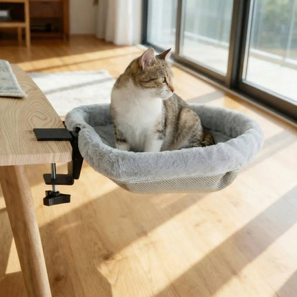 Creative Semi-Circular Cat Table Bed Detachable Soft Cat Desk Hammock Non-Slip Clamp Comfortable Folding Cat Bed Computer Desk