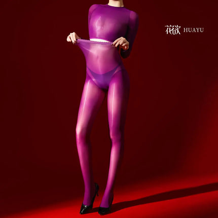 Oil Shiny Pantyhose T-shirts Lady Tights Glossy Smooth Stocking 5D Ultra-thin Transparent Jumpsuit Hot Girl Erotic Lingerie