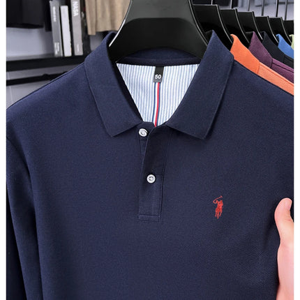 High-end brand 100% cotton long sleeve polo shirt, fashion luxury, pony embroidery, business casual comfort, new Paul men's T-shirt