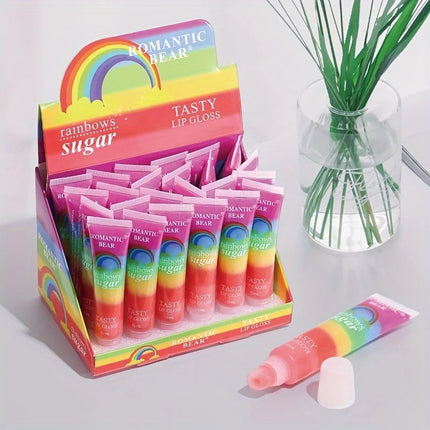 5pcs Rainbow Pearl Lip Gloss Glitter, Rainbow Jelly Lip Gloss, Sparkling Lips, Moisturizing Lip Skin