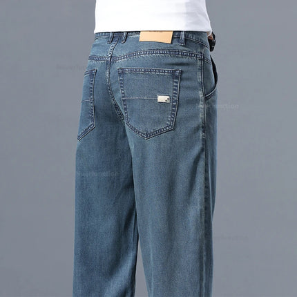 Lyocell Pants Men's 2024 Summer Clothes Ultra Thin Fashion Casual Pants Male Baggy Drape Straight Denim Trousers