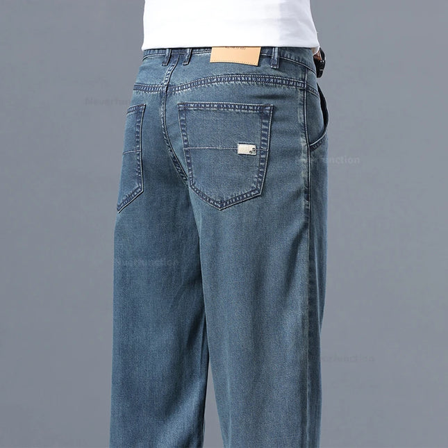 Lyocell Pants Men's 2024 Summer Clothes Ultra Thin Fashion Casual Pants Male Baggy Drape Straight Denim Trousers