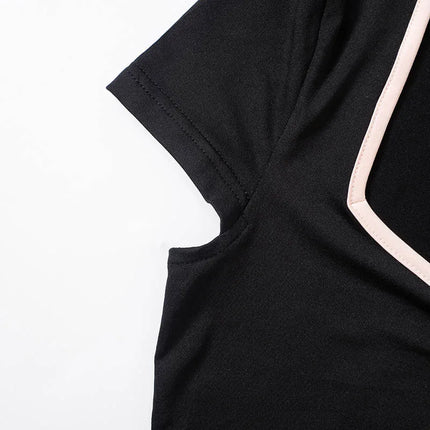 Y2K Summer Crop Top Bow Baby Tees Women's Clothes Chic Cute Low Cut Short Sleeve T-Shirts Black