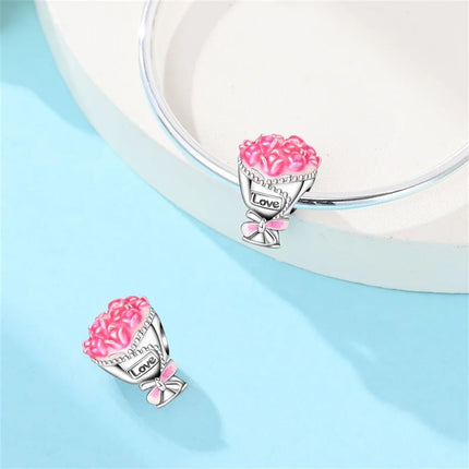 925 Silver Flowers Bouquet Rose Sunflower Blossom Petal Charms Beads Pendant Bracelet Necklace DIY Valentine's Day Gift Jewelry