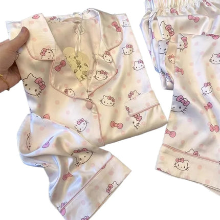 Cartoon character polka dot hellokitty pajamas KT cat cute kawaii casual long-sleeved home clothing set gift wholesale new style