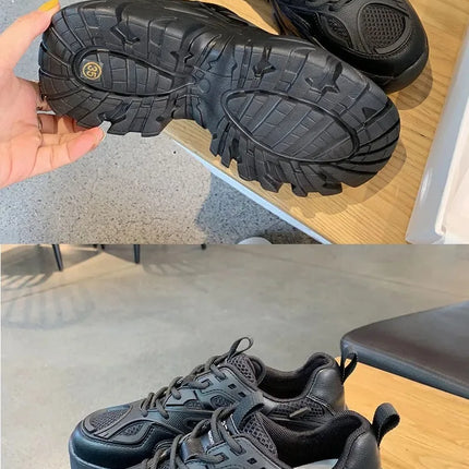 Women New Fashion Platform Sport Shoes Women 2024 New Summer Black Casual Chunky Sneakers Women Mesh Leather Platform Shoes