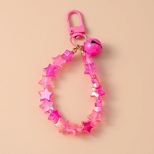 Fashion Colorful Handmade Star Beads Bracelet Bell Keychain for Car Key Women Men Handbag Pendant Keyrings DIY Jewelry Gifts