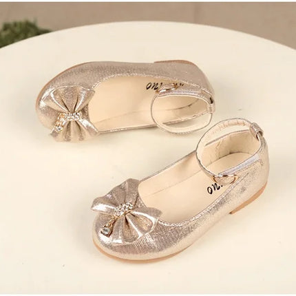 Spring Autumn Kids Leather Shoe Elegant Bowtie Girl Princess Shoes Fashion Casual Wedding Children's Flats Ankle-strap Versatile