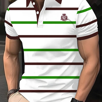 Luxury brand lettered short-sleeved polo shirt, fashionable striped summer breathable T-shirt, high-end Korean style men's clothing