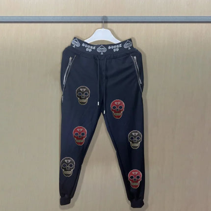 2025 new Sweatpants Track Pants Men Slim Fit Workout Trousers Male Multi-pocket Casual Rhinestones Pants  Design Sportswear