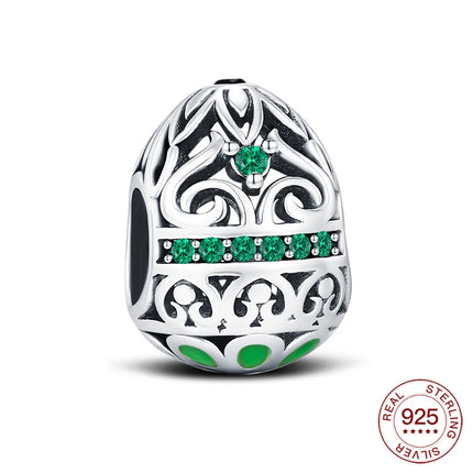 New 925 Sterling Silver Easter Egg Charm European-style Floral Pattern Cutout Charm Fit Original Bracelet DIY Woman Jewelry Gift