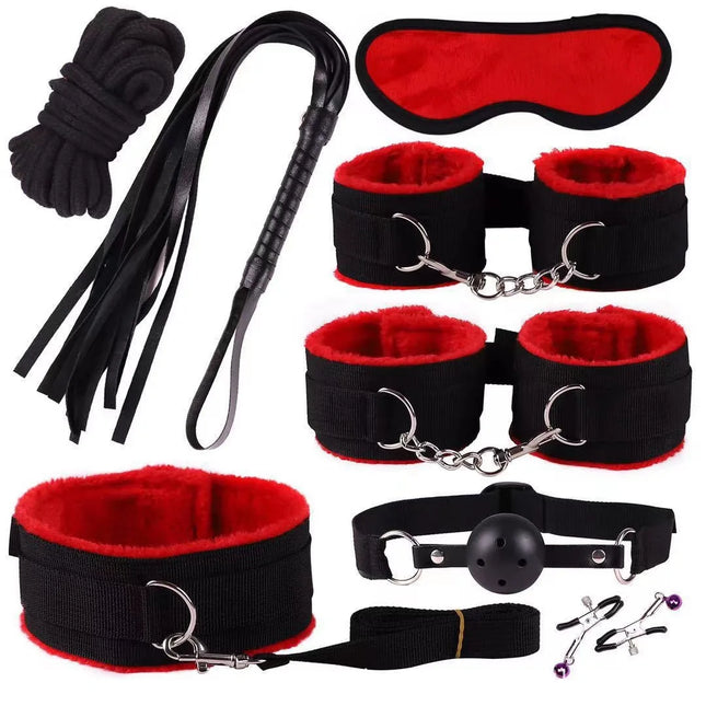 Erotic Sex Toys for Women Adult Games Nylon Bondage BDSM Kits Handcuffs Sex Whip Mouth Gag Rabbit Tail Anal Plug