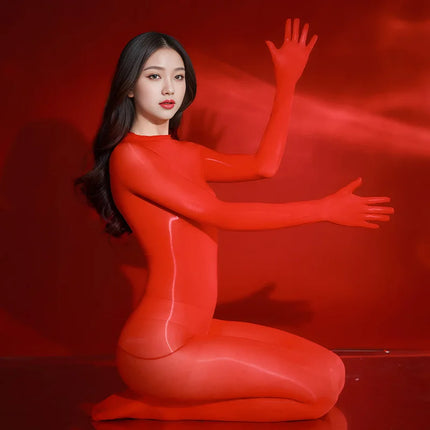 Oil Shiny Seamless Jumpsuits Women Men Full Body Stockings Glossy Onesie Open Crotch Pantyhose Erotic Lingerie Smooth Bodysuit