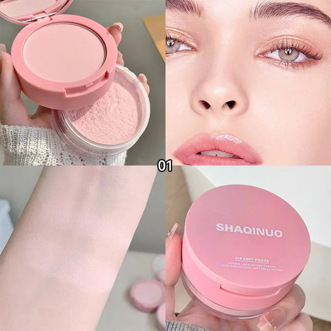 SHAQINUO Dual-Effect Translucent Powder Compact-Pencil+Loose Powder, Instant Skin Smoothing, Brightens & Controls Oil Without Caking