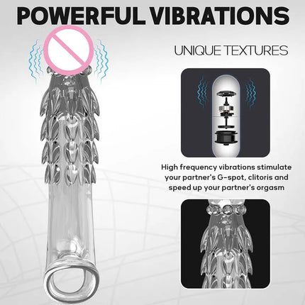 Penis Sleeve Extensions Men's Condoms Enlargement Delay Vibrators Crystal Penis Cock Ring Vibrating Penis Cover Sex Toys For Men