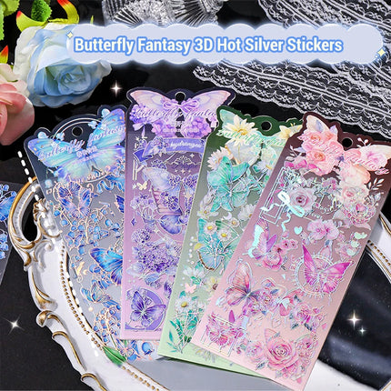 8 Sheets Butterfly Flower Stickers Set Ice Crystals Holographic Shiny Transparent Resin Waterproof Stickers 4 Themes Stickers