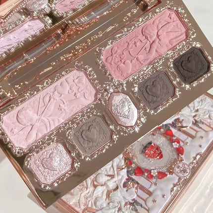 Flower Knows Strawberry Cupid Collection Matte Glitter Shimmer Eyeshadow Face Palette Highlight Blush Makeup Palette