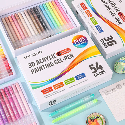 Languo Three-Dimensional Effect Acrylic Painting Gel Pens Set 1.0mm Tip Kawaii Stationery Student Color Drawing Pen Art Supplies