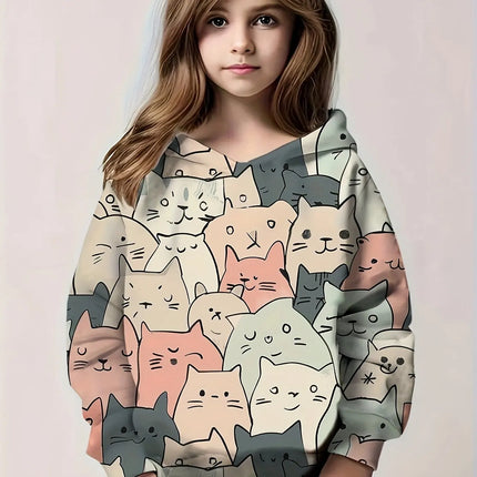 Children's Clothing﻿﻿ Hoodies Long Sleeve Kids Clothes Girl Boy Autumn Sweatshirt Cartoon 3D Cat Print Streetwear Children Top